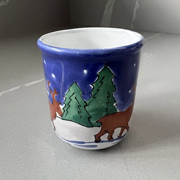 Starbucks Ceramic Coffee Mug Santa Claus Reindeer HandPainted In Hungary Vintage - Picture 2 of 7